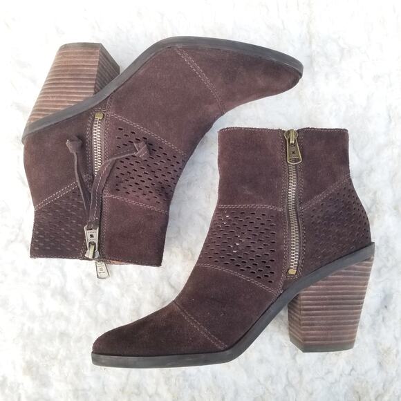 Brown Ankle Boots Suede Perforated Leather Booties Lucky Brand Ramses Size 7.5 - Picture 11 of 12